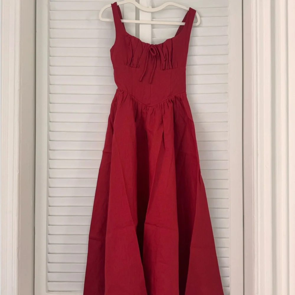 NWOT Reformation Balia Linen Midi / Maxi Dress in Sundried Tomato Red - Picture 7 of 14